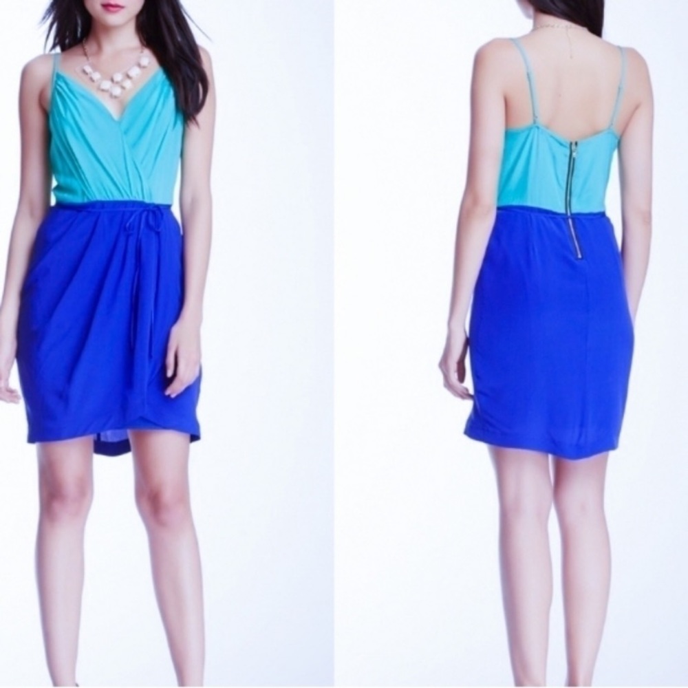 Yumi Kim Jayne tulip blue color block v-neck silk dress. Sz S - Picture 2 of 11